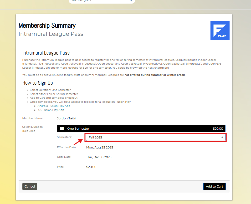 membership summary screenshot
