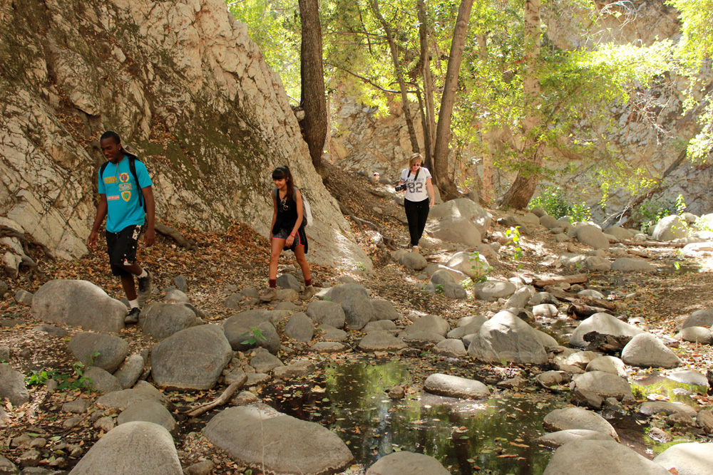 Students hiking a trail